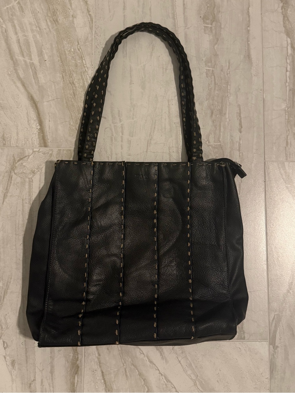 The Sak Vintage Pebbled Black Leather Stitching Purse Handbag